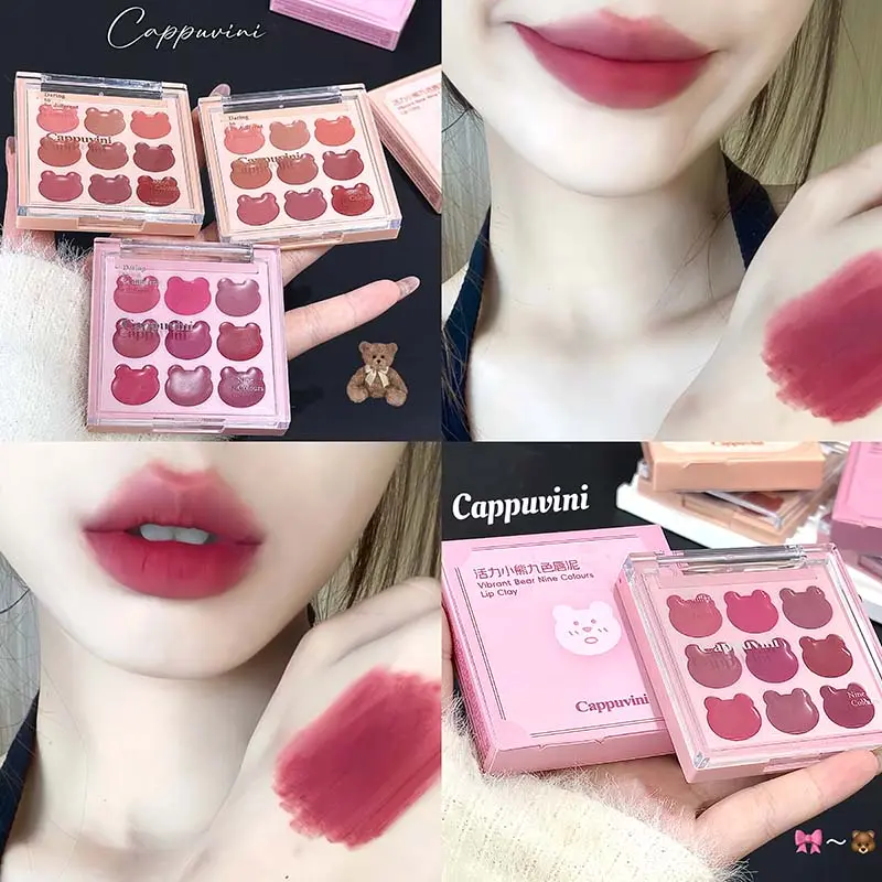 Cappuvini Vitality Bear Natural Matte Nine-Color Lip Mud Smooth Texture Easy to Apply Makeup Lipstick