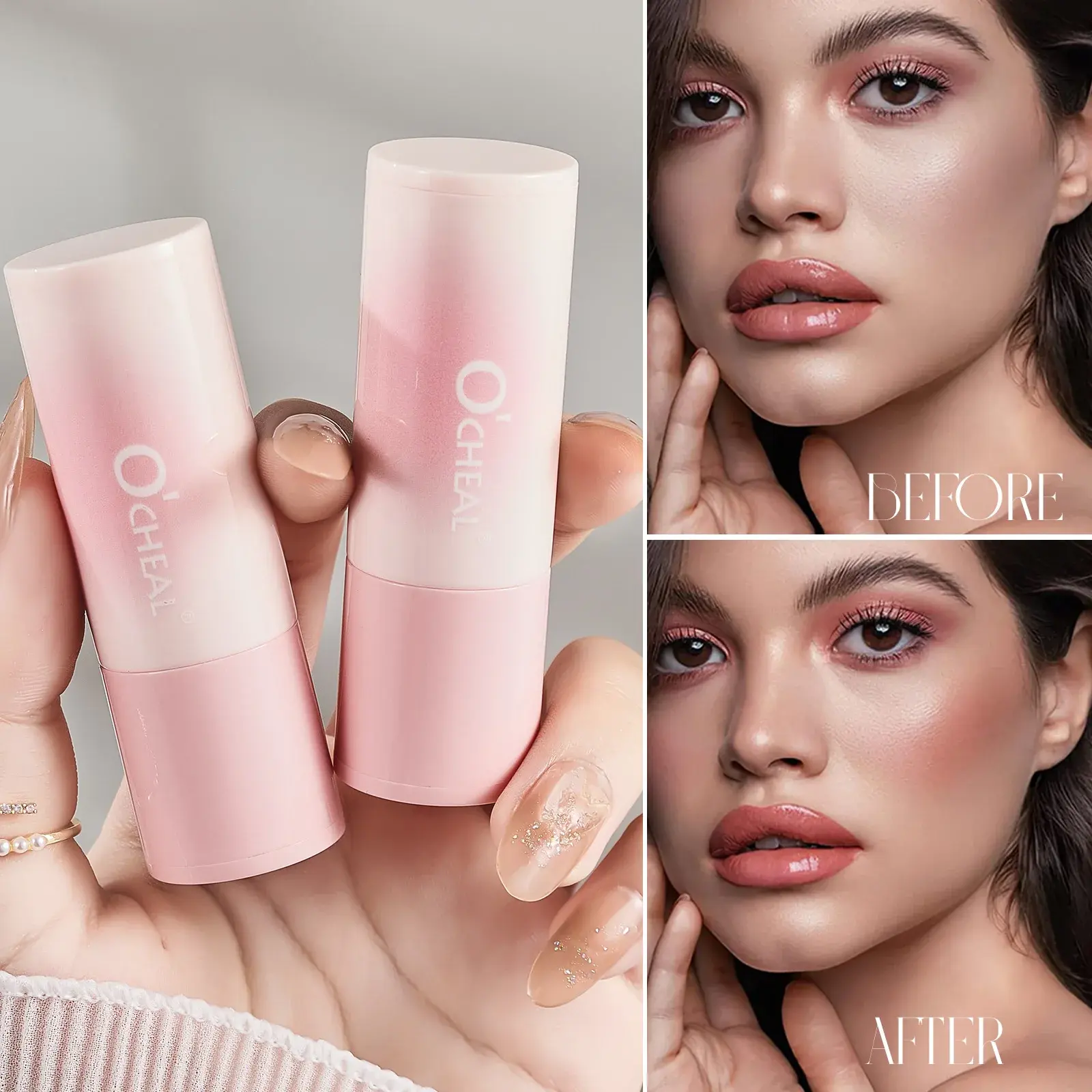 Peach Pink Single Blush Stick Soft Face Brightening Multi-Functional Makeup Contouring Shadow Cheek Tint Cosmetics