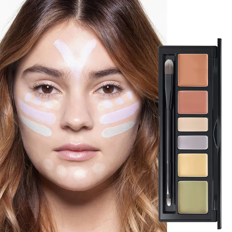 6-Color Concealer Palette with Brush,Long-Lasting Concealer,Waterproof,Full Coverage Concealers&Neutralizers with Matte Finish