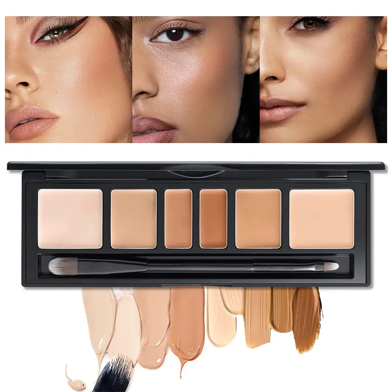 6-Color Concealer Palette with Brush,Long-Lasting Concealer,Waterproof,Full Coverage Concealers&Neutralizers with Matte Finish
