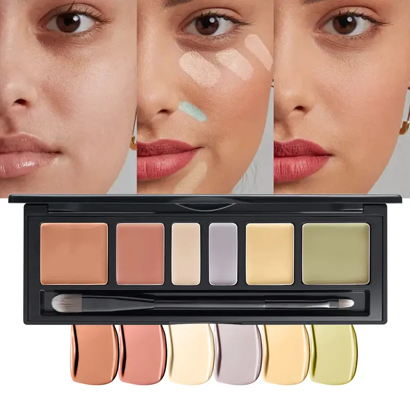 6-Color Concealer Palette with Brush,Long-Lasting Concealer,Waterproof,Full Coverage Concealers&Neutralizers with Matte Finish