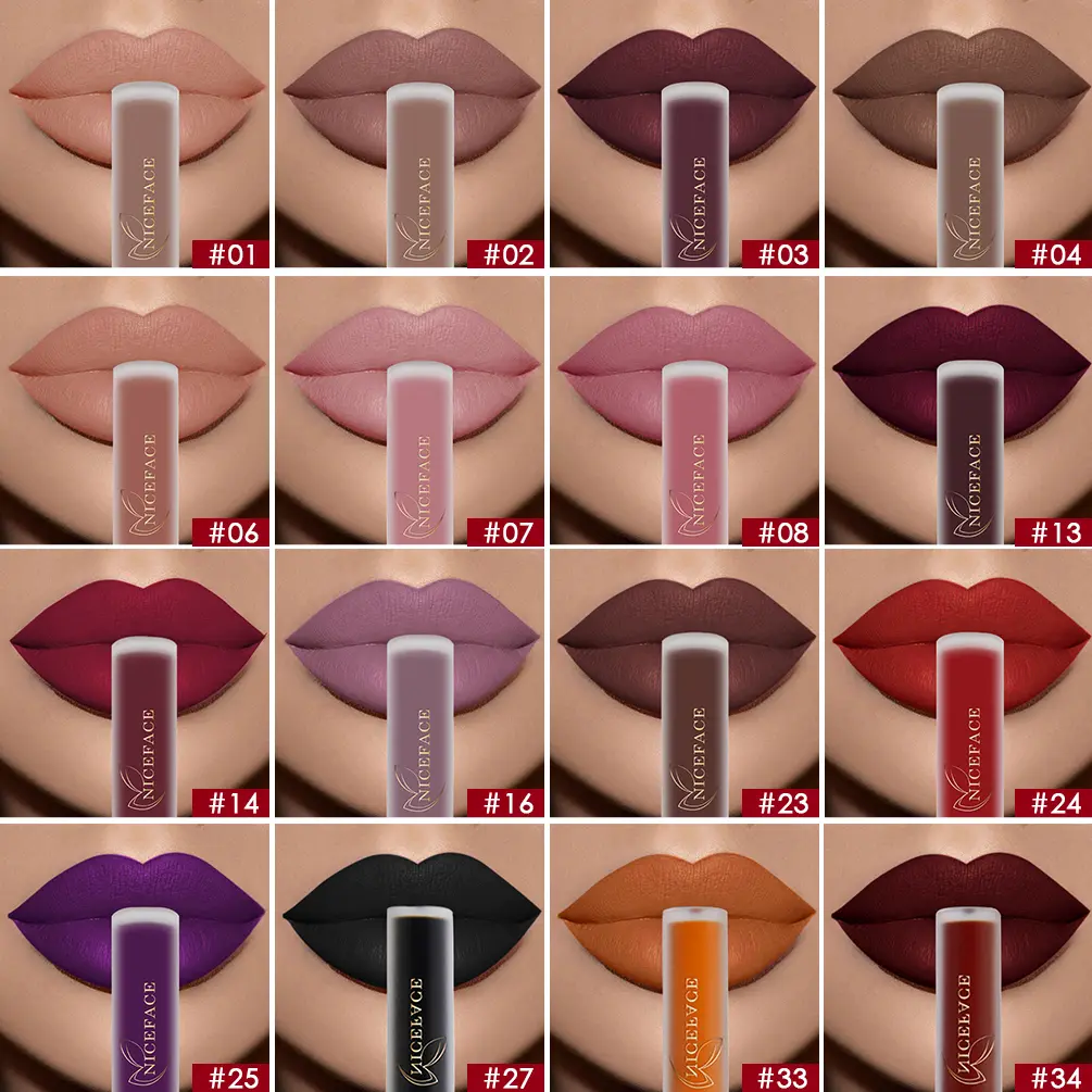 NICEFACE Waterproof Lip Gloss Nude Matte Liquid Lipstick Long Lasting Lipgloss Lip Glace Black Lipstick Purple Sexy Red Lip Tint