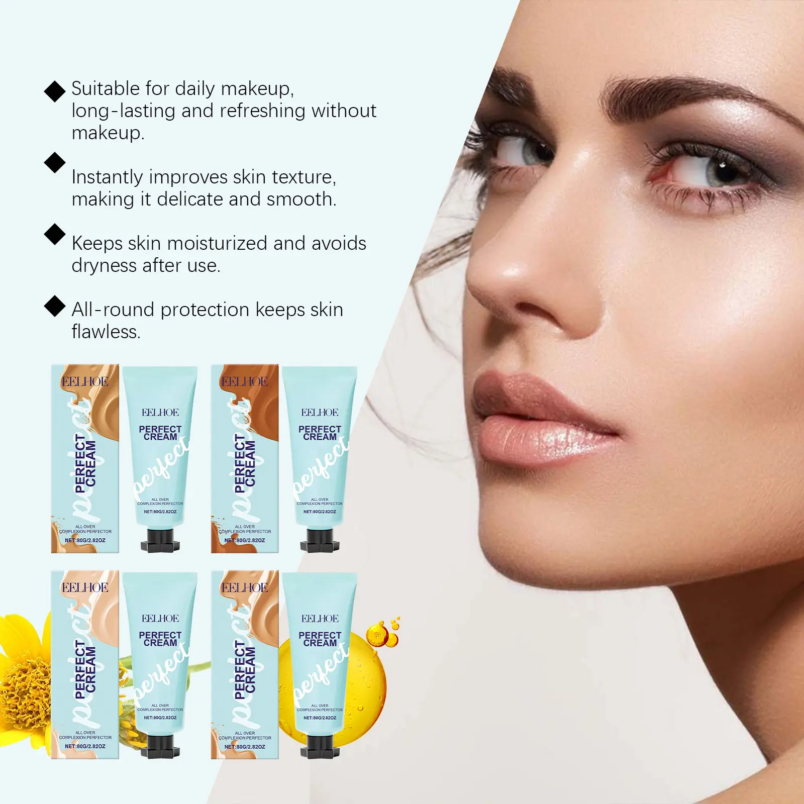 EELHOE Makeup Concealer Lasting Matte Oil Control Moisturizing Facial Skin Protection 4 Colors CC Cream Foundation Cosmetics 80g