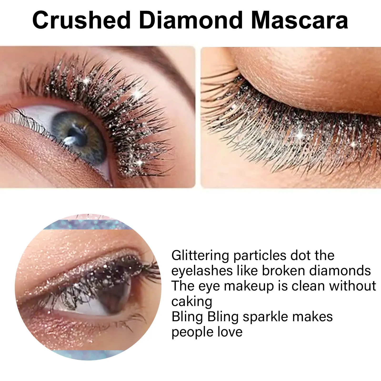 EELHOE Diamond Mascara Long Lasting Waterproof Volume Lashes Extension Lengthening Eyelashes Curling Mascara Shimmer Cosmetics