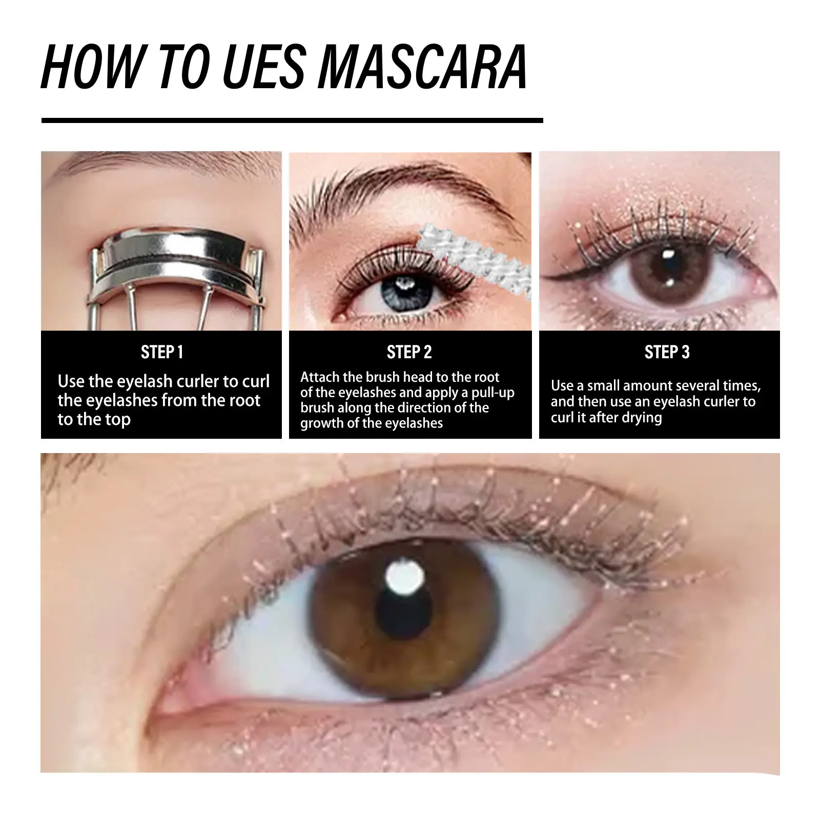 EELHOE Diamond Mascara Long Lasting Waterproof Volume Lashes Extension Lengthening Eyelashes Curling Mascara Shimmer Cosmetics