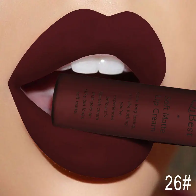 QIBEST Waterproof Lip Gloss Nude Matte Liquid Lipstick Long Lasting Lipgloss Lip Glace Black Lipstick Lip Tint Makeup For Women