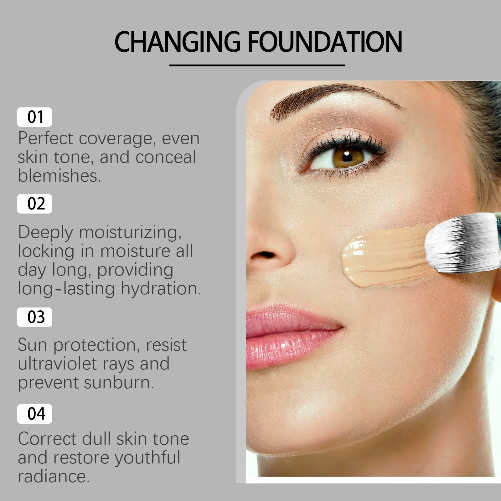 EELHOE Colour Changing Foundation Spf 15 Sun Protection Waterproof Oil Control Brighten Colour Changing Mature Skin Foundation