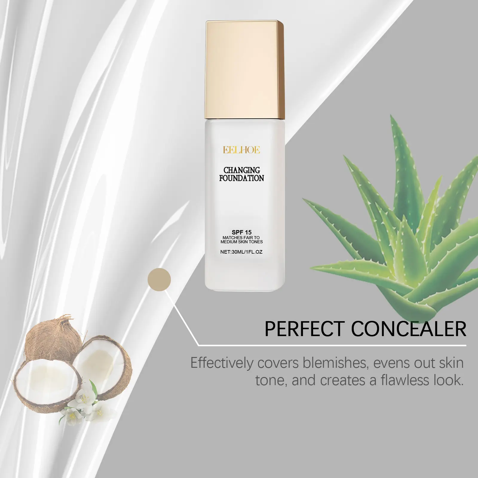 EELHOE Colour Changing Foundation Spf 15 Sun Protection Waterproof Oil Control Brighten Colour Changing Mature Skin Foundation