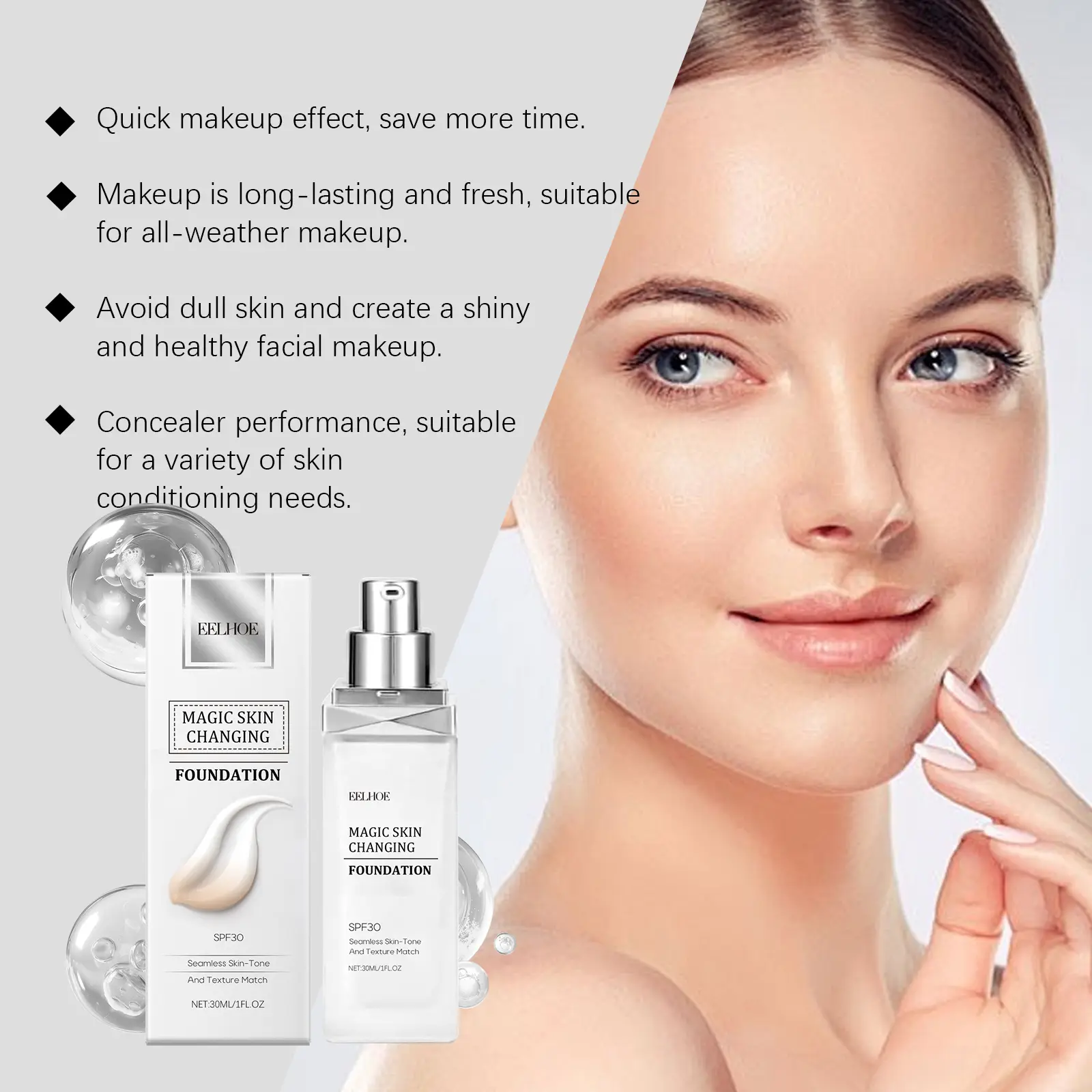 Moisturizing Face Foundation Cream Hyaluronic Acid Long Lasting Oil Control Matte Temperature Change Foundations Makeup Products