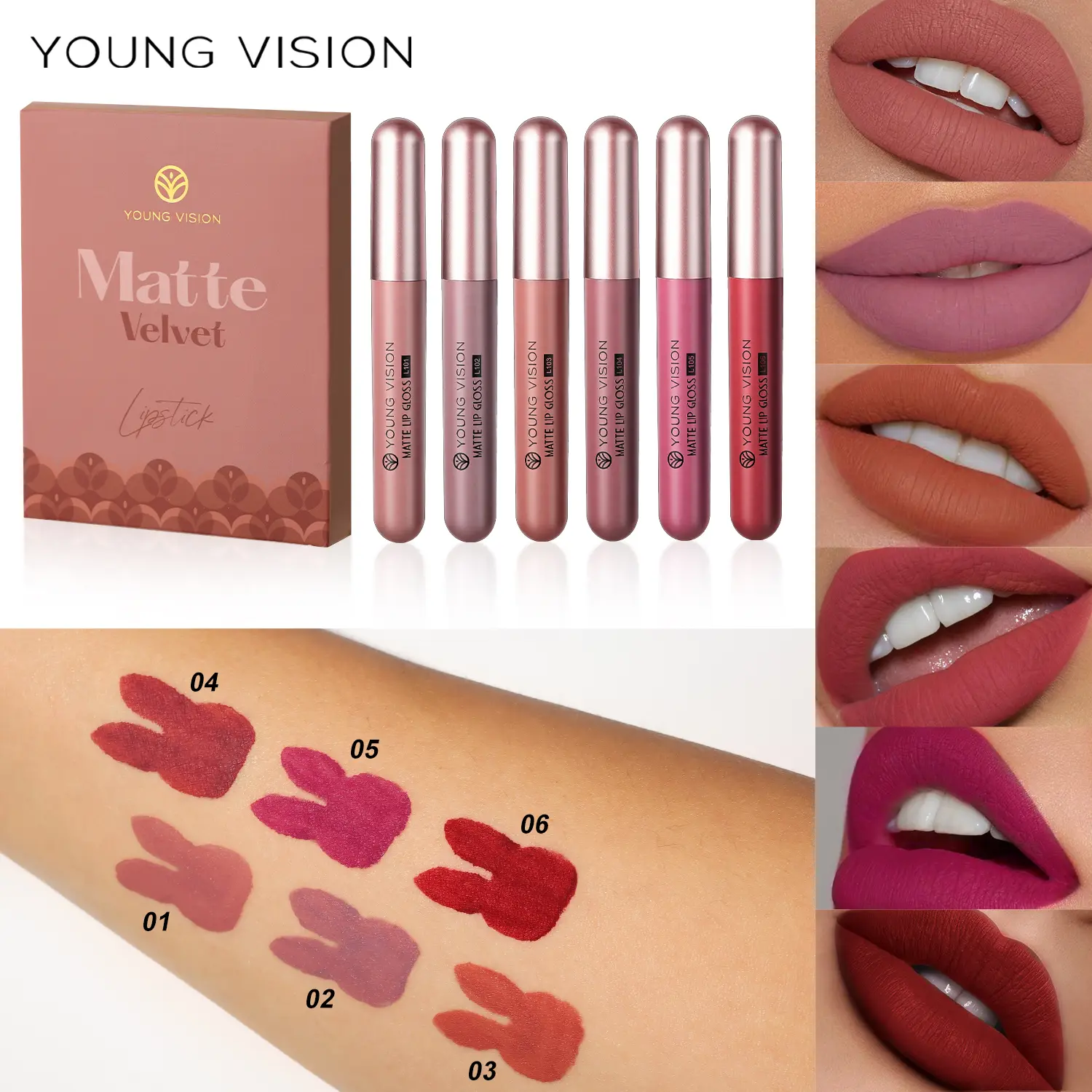 6 pcs lip gloss Set Matte Mist Lip Color Set Non Staying Cup and Non fading Velvet Lipstick