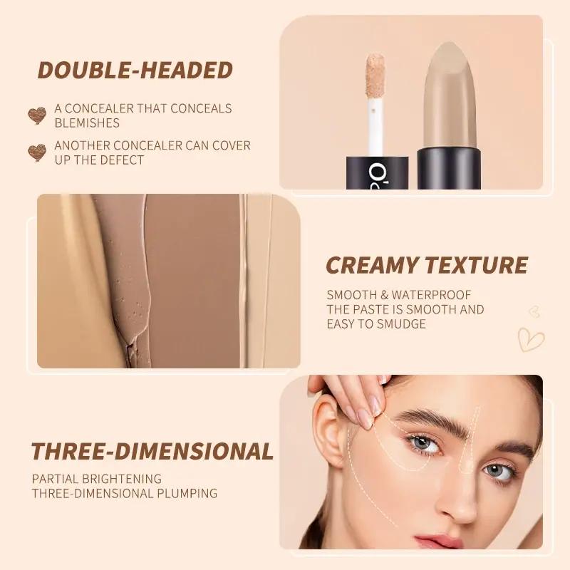 Waterproof Double-End Face Contour Highlighter Stick Matte Oil-Control Concealer Pencil Skin Tone Corrector Makeup