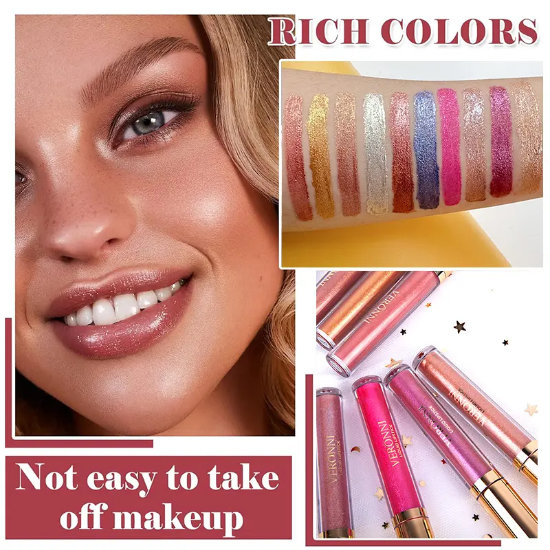 10-Shade Diamond Shine Lip Gloss High Pigment, Non Stick Cup SmudgeProof Long-Lasting for All Skin Types Glitter Liquid Lipstick