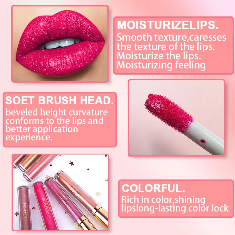 10-Shade Diamond Shine Lip Gloss High Pigment, Non Stick Cup SmudgeProof Long-Lasting for All Skin Types Glitter Liquid Lipstick