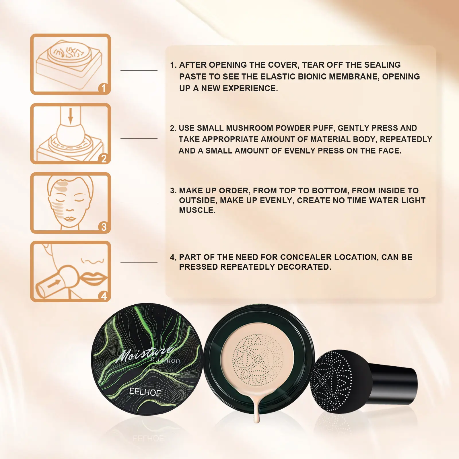 EELHOE Air Cushion BB Cream Foundation Long Lasting Matte Concealer Oil Control Waterproof Flawless Mushroom Head CC Face Cream