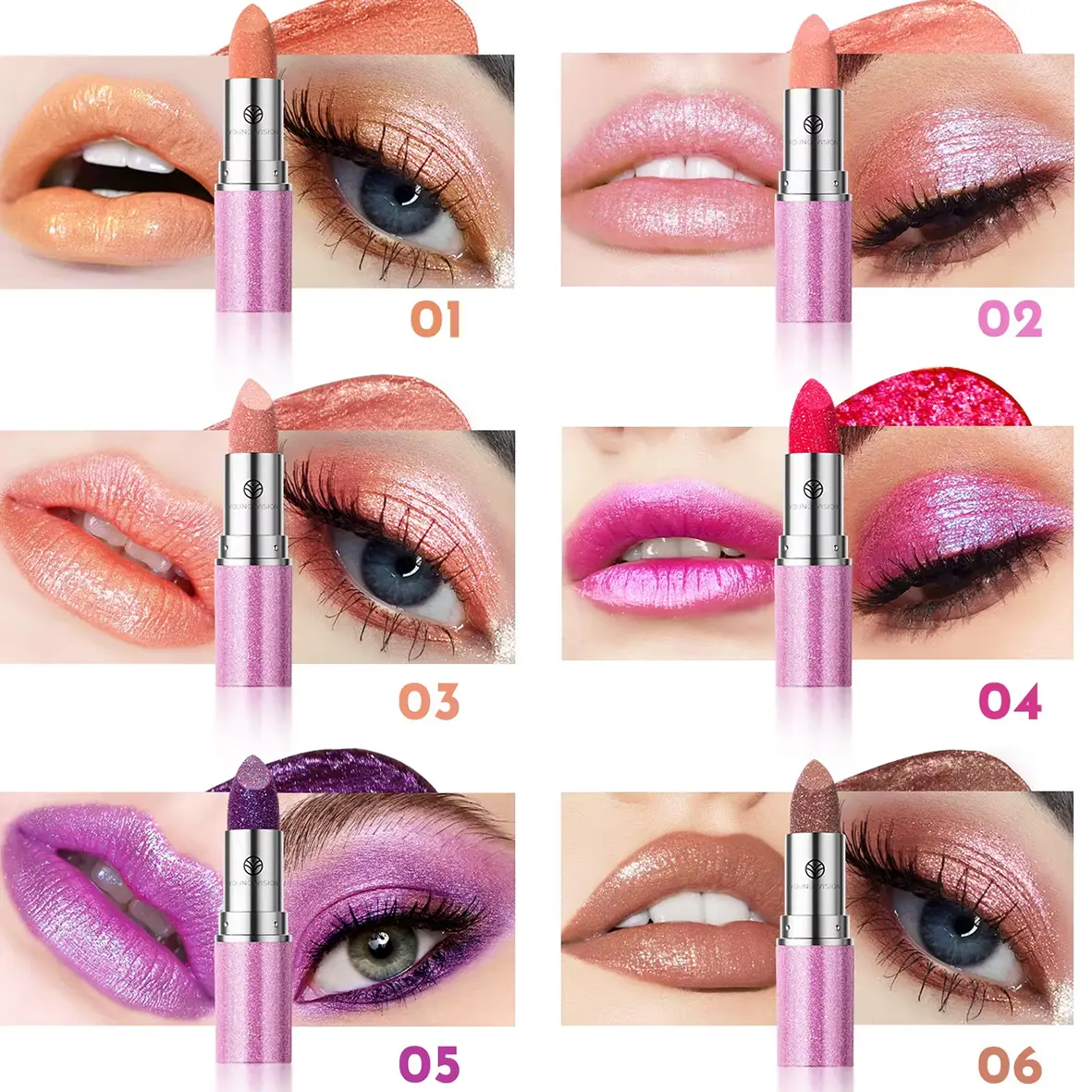 YOUNG VISION 6 colors available pearl with flash is not easy to fall color temperature change lipstick color eye shadow
