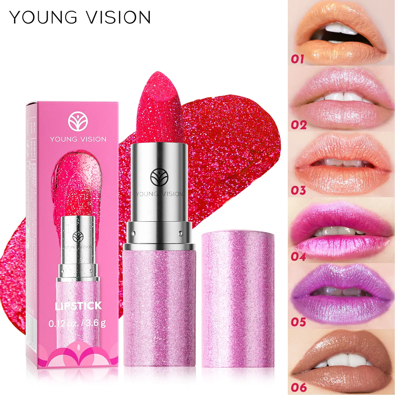 YOUNG VISION 6 colors available pearl with flash is not easy to fall color temperature change lipstick color eye shadow
