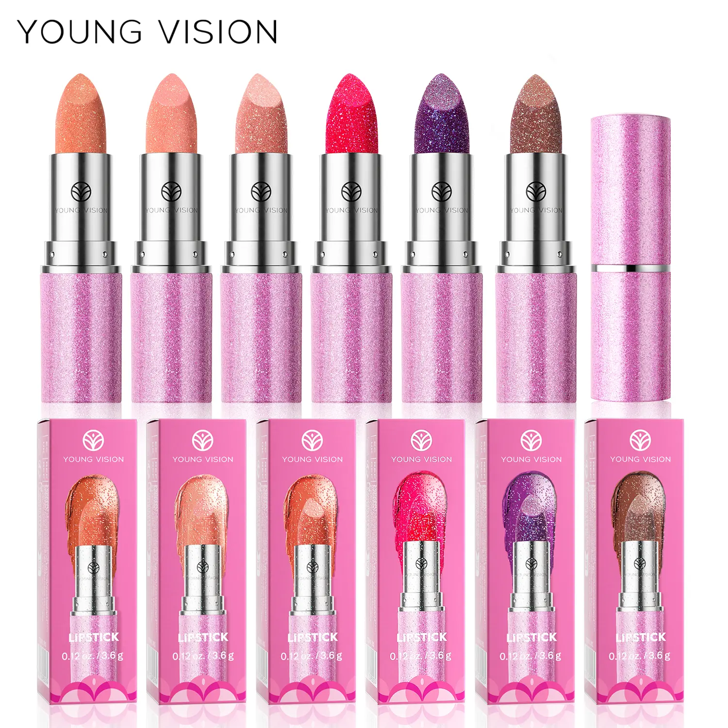 YOUNG VISION 6 colors available pearl with flash is not easy to fall color temperature change lipstick color eye shadow