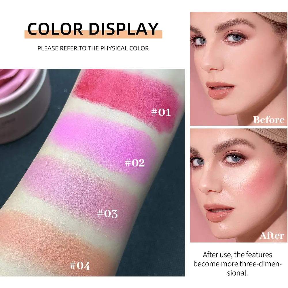Single Color Matte Petal Blush Palette Highgloss Contouring Cream Contour Makeup Rouge for Women Beauty Cosmetics Makeup Palette