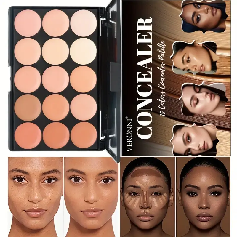 15 Colors Face Concealer Camouflage Cream,Waterproof for Covering Facial Blemishes,Dark Circles,Freckles,Scars,with Brightening