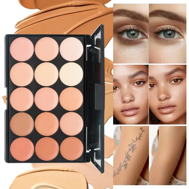 15 Colors Face Concealer Camouflage Cream,Waterproof for Covering Facial Blemishes,Dark Circles,Freckles,Scars,with Brightening
