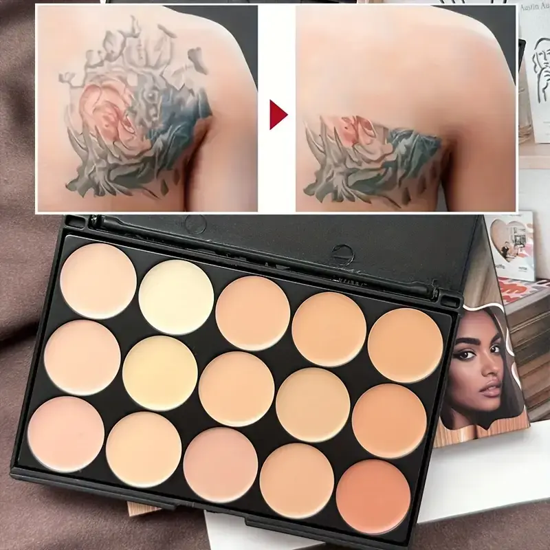 15 Colors Face Concealer Camouflage Cream,Waterproof for Covering Facial Blemishes,Dark Circles,Freckles,Scars,with Brightening