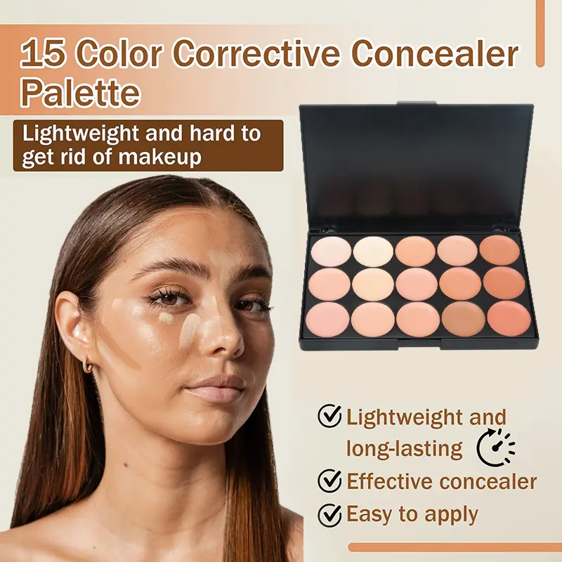 15 Colors Face Concealer Camouflage Cream,Waterproof for Covering Facial Blemishes,Dark Circles,Freckles,Scars,with Brightening