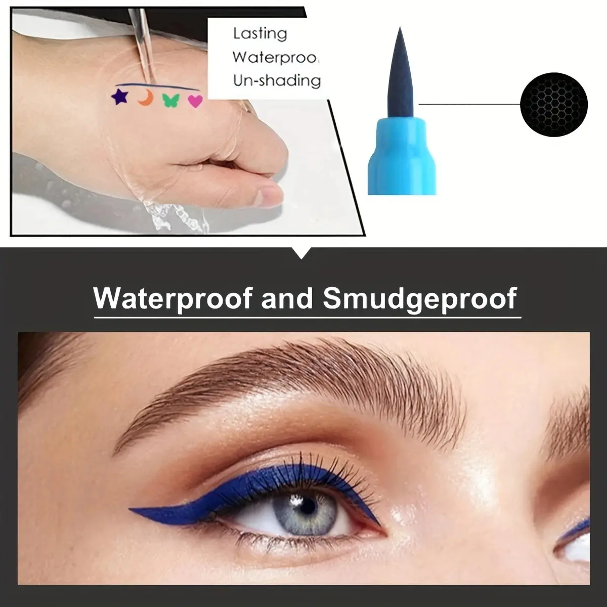 Double-head Liquid Stamp Eyeliner Set, 4 Styles/Colors Waterproof Slim Gel Felt Tip Liquid Eyeliner,Stars Hearts Moon Butterfly