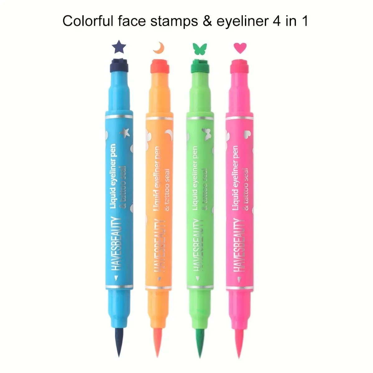 Double-head Liquid Stamp Eyeliner Set, 4 Styles/Colors Waterproof Slim Gel Felt Tip Liquid Eyeliner,Stars Hearts Moon Butterfly
