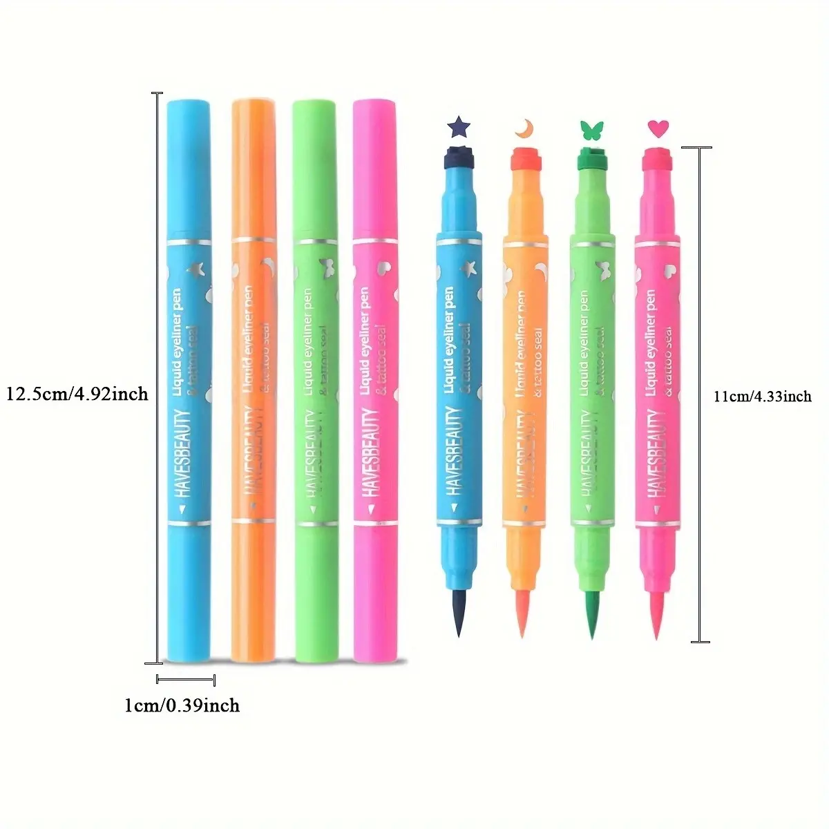 Double-head Liquid Stamp Eyeliner Set, 4 Styles/Colors Waterproof Slim Gel Felt Tip Liquid Eyeliner,Stars Hearts Moon Butterfly