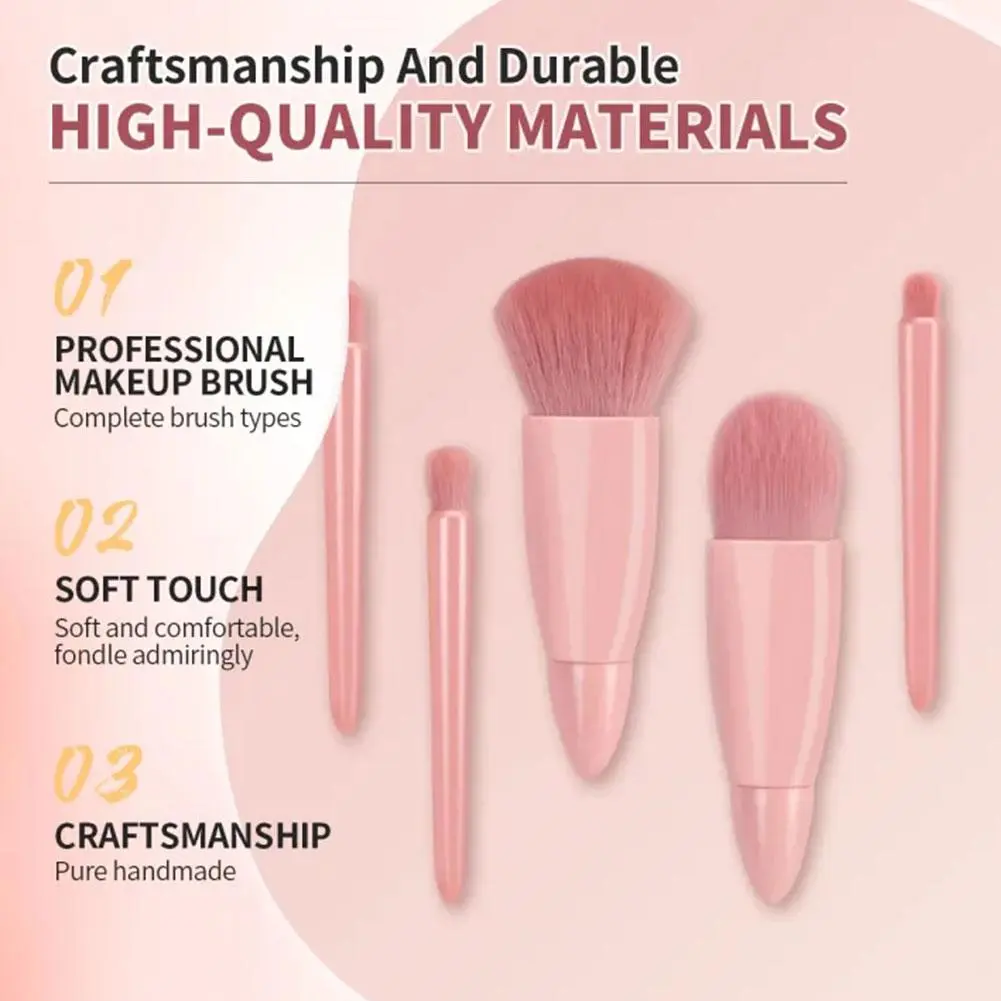 5Pcs Portable Makeup Brush Set With Mirror - Foldable Travel Kit ，Mini Makeup Brush Set Travel Makeup Brush Set