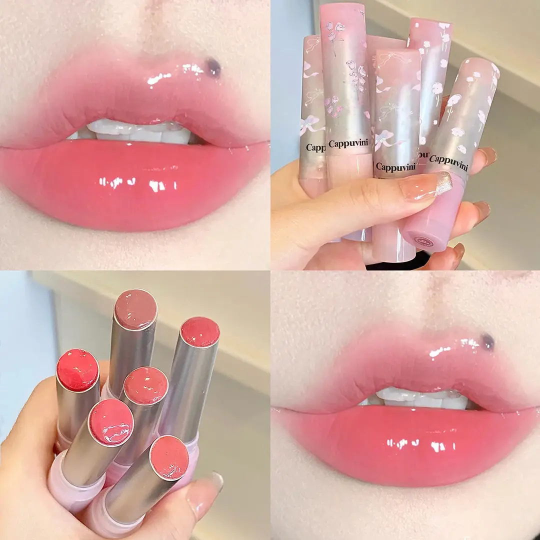 Floral Mirror Glass Solid Lip Gloss Water Light Round Tube Lipstick Clear Oil Jelly Lip Glaze Natural Nude Moisturizing Lip Tint