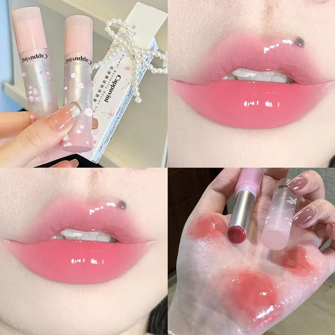 Floral Mirror Glass Solid Lip Gloss Water Light Round Tube Lipstick Clear Oil Jelly Lip Glaze Natural Nude Moisturizing Lip Tint