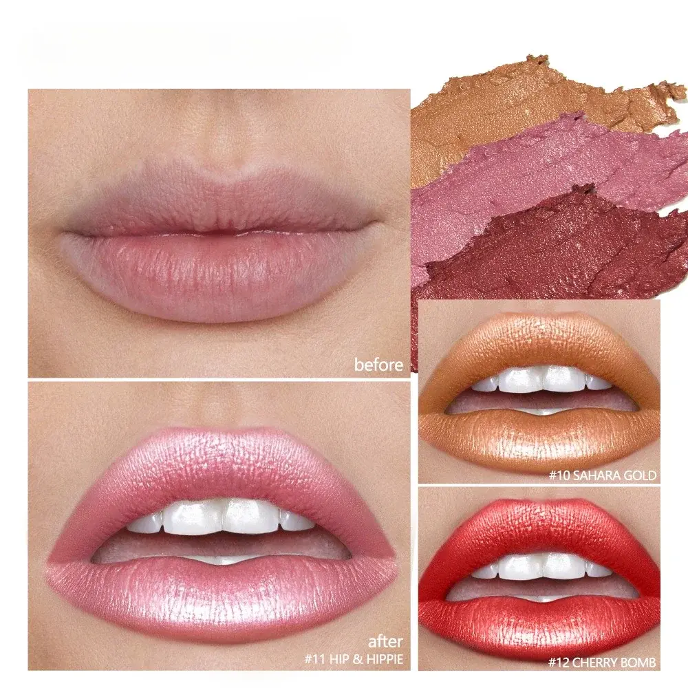 Fine Glitter Lipstick, Quicksand Gold Lipstick Non-sticky Non-fading Lipstick Pearlescent Long-lasting Silky Mermaid Lipstick