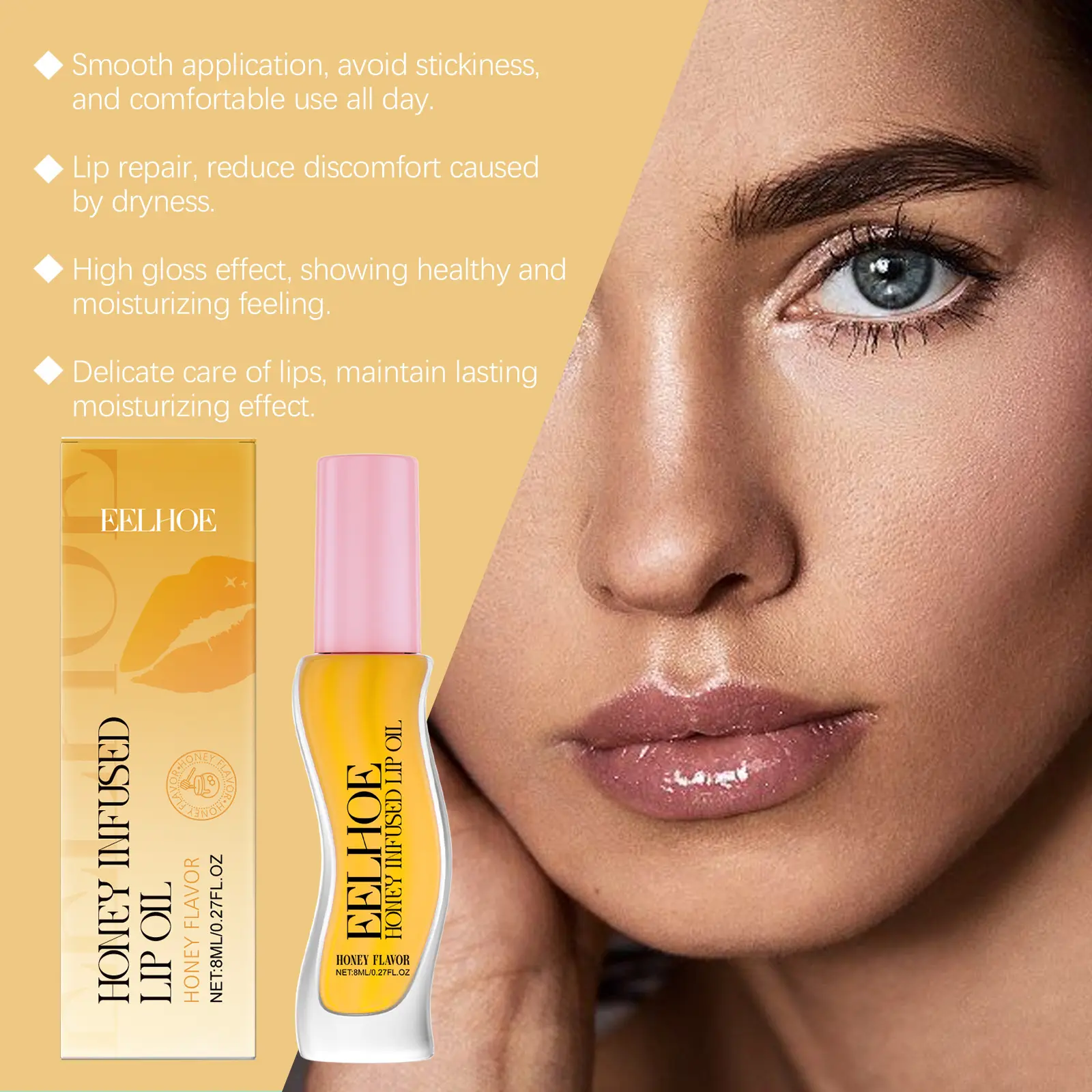 Natural Honey Scented Lip Oil Moisturizing Nourishing Treatment for Soft Smooth Lips Daily Hydration Gloss Lip Care Skin