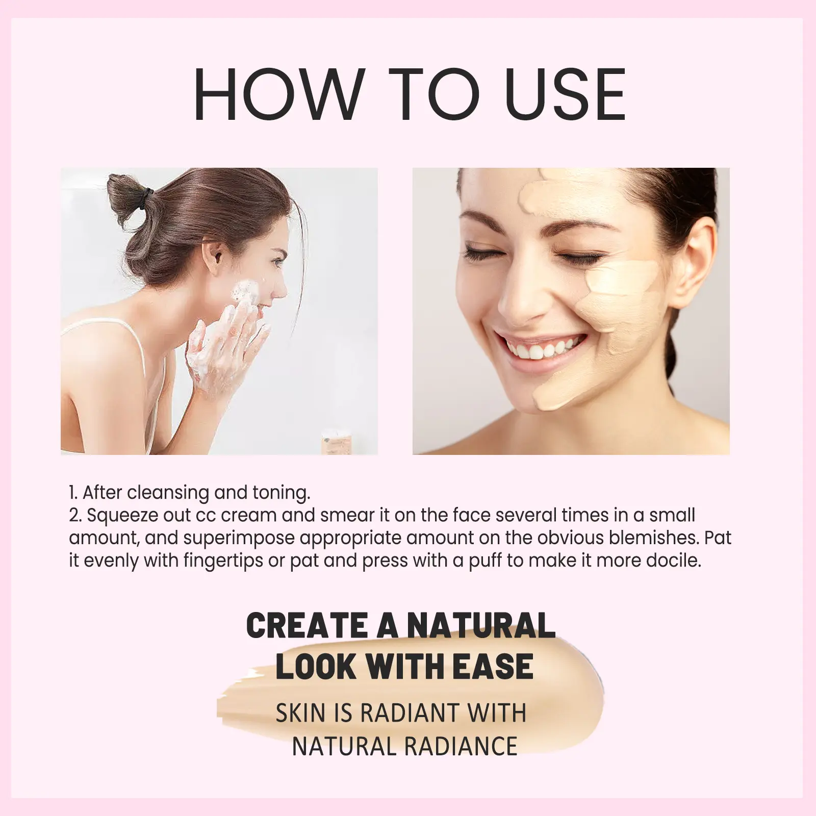 EELHOE Face Sunscreen CC Cream Natural Repair Dull Invisible Pores Waterproof Sweatproof Nourishing Glowing Skin Face CC Cream