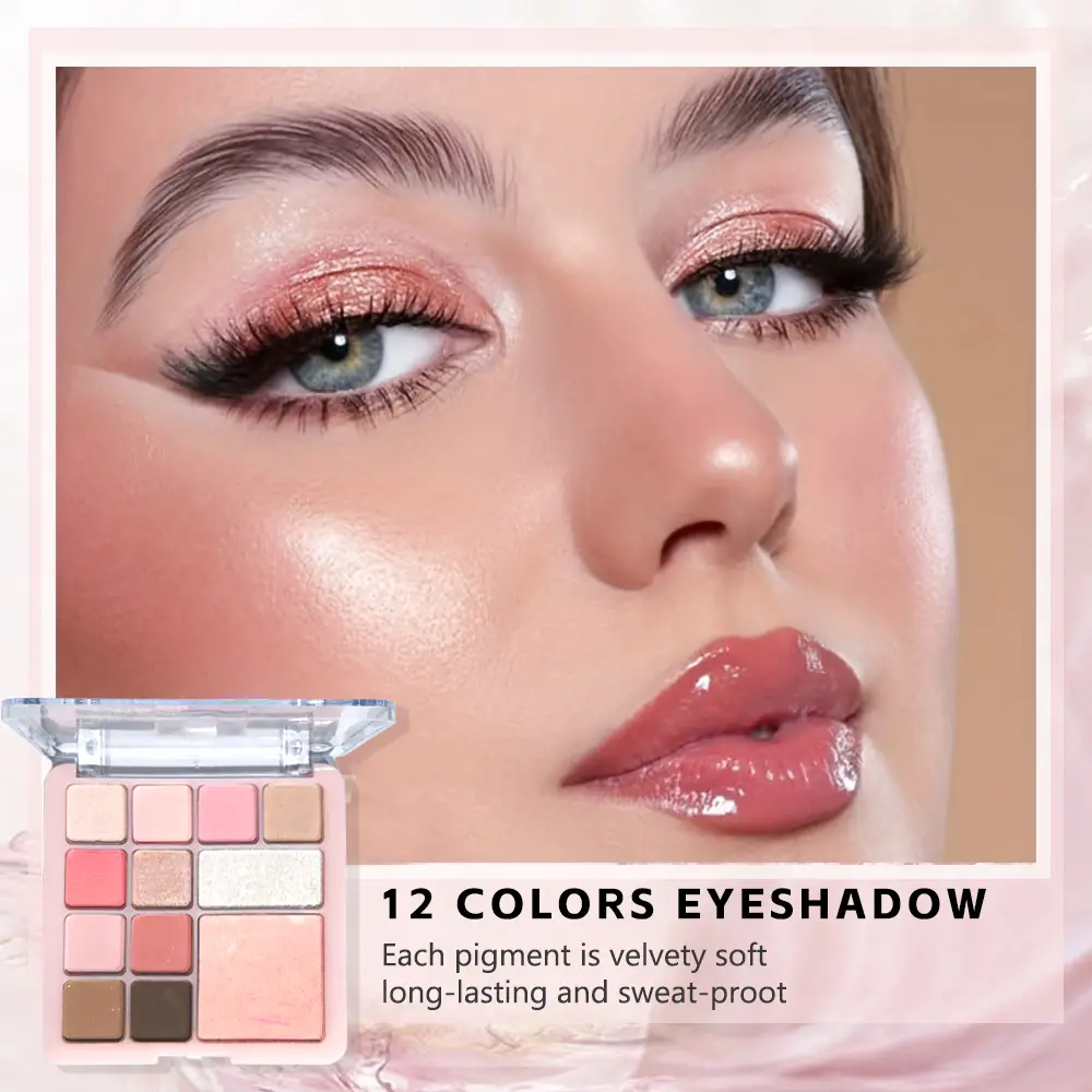 12-Color Eyeshadow & Blush Palette – Matte/Shimmer, Eye & Face Use, Contour, Highlight, Vegan, Certified, Unisex, Skin-Safe