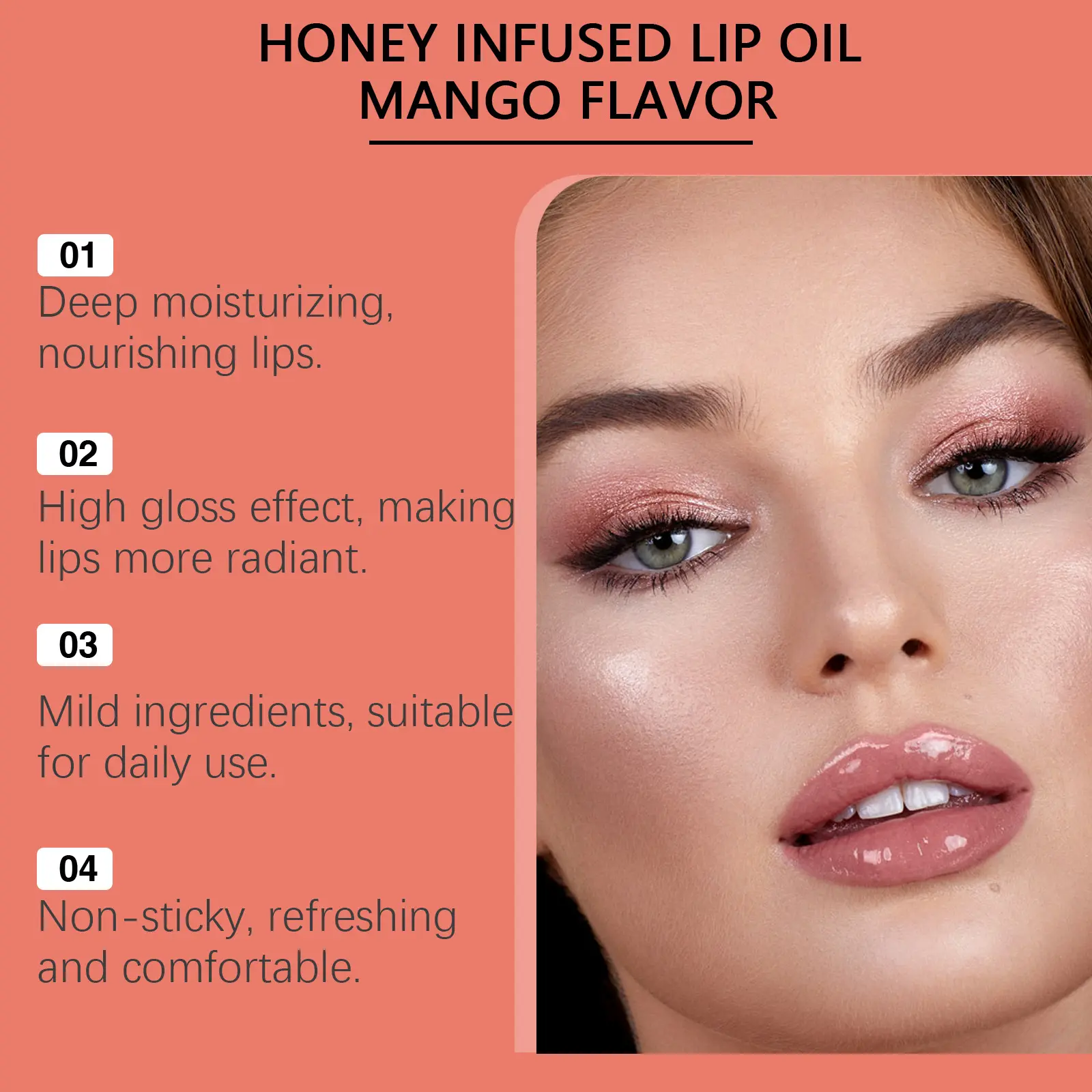 Mango Scented Lip Oil Gloss Daily Hydrating Nourishing Care for Shiny Soft Lips Non-Sticky Moisturizer Lip Care Skin Products