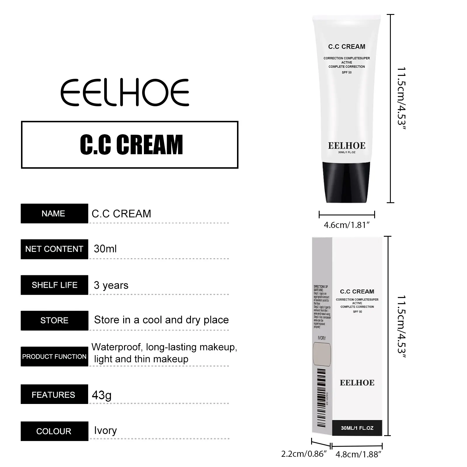 Eelhoe Makeup Base Cc Cream Foundation Waterproof Lasting Moisturizing Concealer Lighting Skin Brighten Matte Face Primer Cream