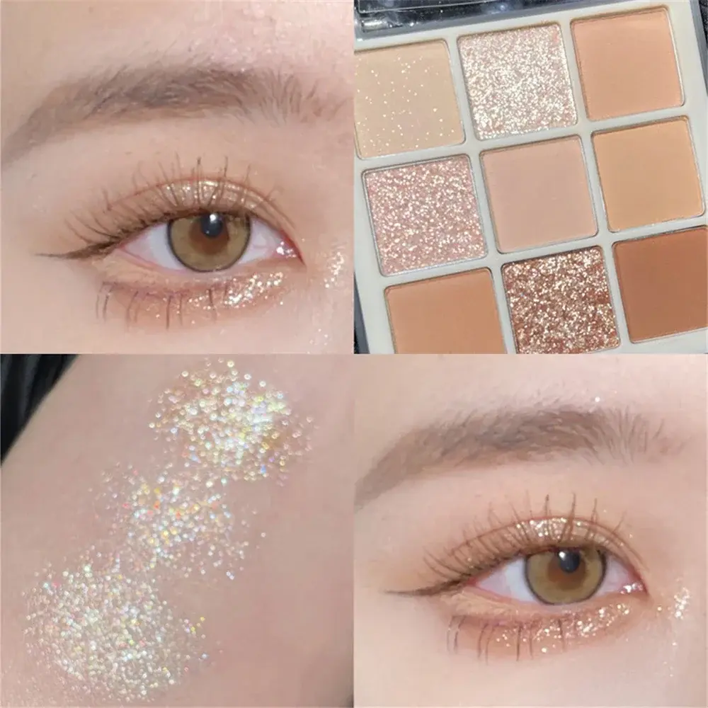 9 Colors Nude Matte  Palette Shimmer and Shine Eyeshadow Palette Matte Glitter Eyeshadow Palette Shiny Eye Shadow Eye Pigments
