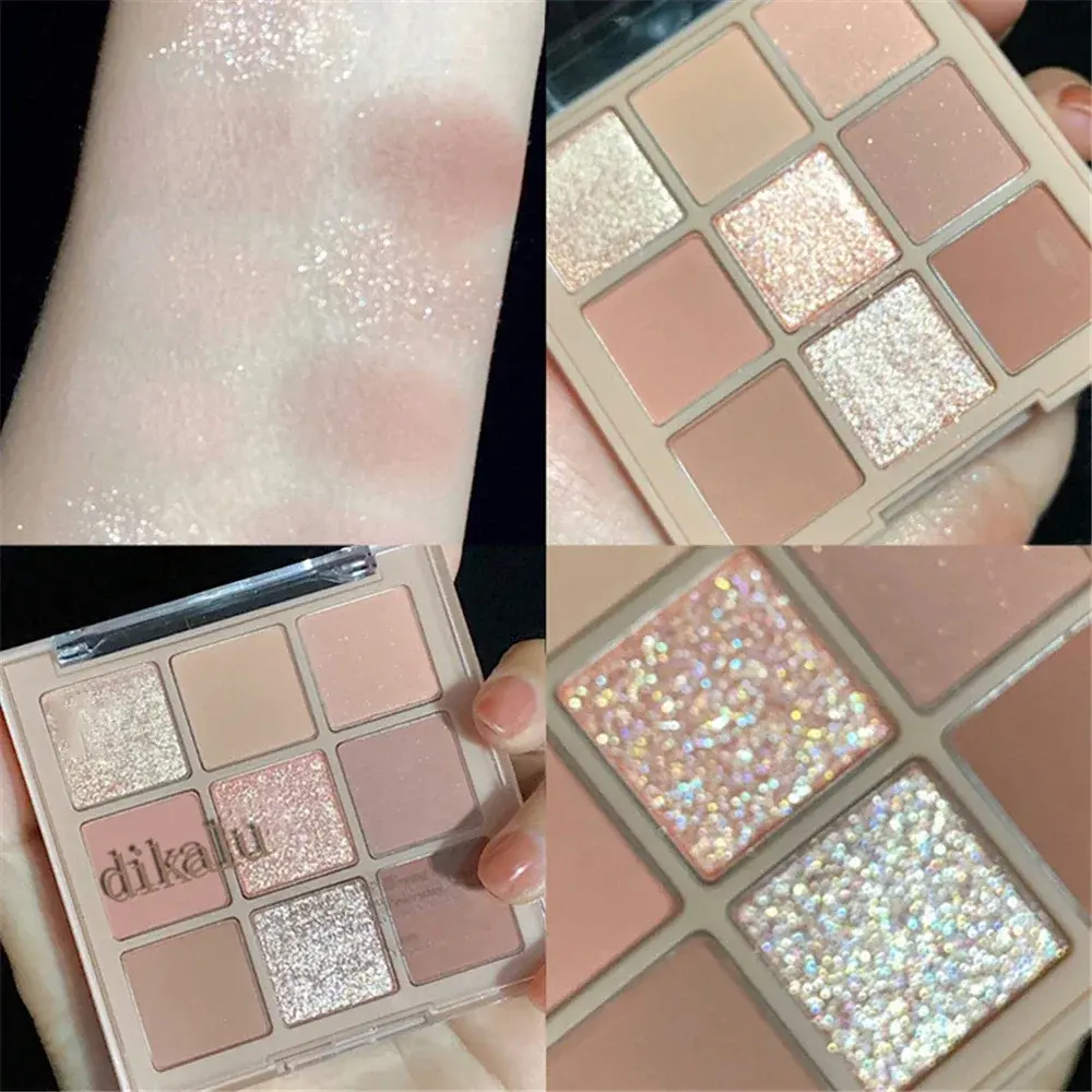 9 Colors Nude Matte  Palette Shimmer and Shine Eyeshadow Palette Matte Glitter Eyeshadow Palette Shiny Eye Shadow Eye Pigments