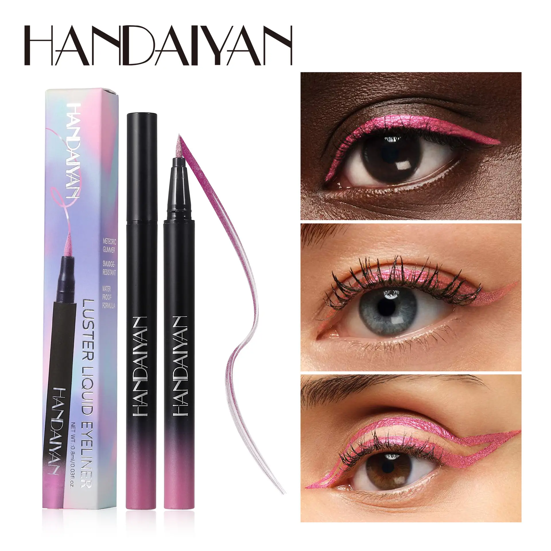 Metallic Gold Purple Liquid Eyeliner Pen High Gloss Eye Highlighting Waterproof Quick Dry Ultra-Fine Pearlescent Black Eye Line