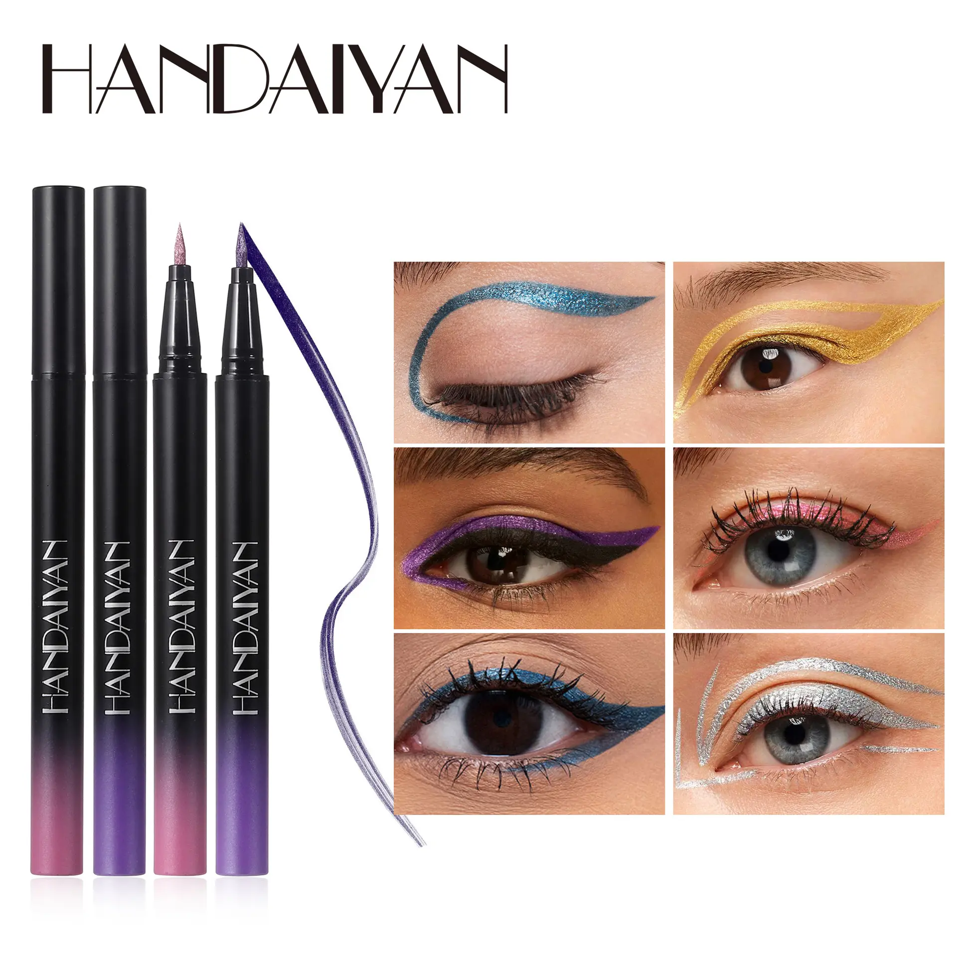 Metallic Gold Purple Liquid Eyeliner Pen High Gloss Eye Highlighting Waterproof Quick Dry Ultra-Fine Pearlescent Black Eye Line