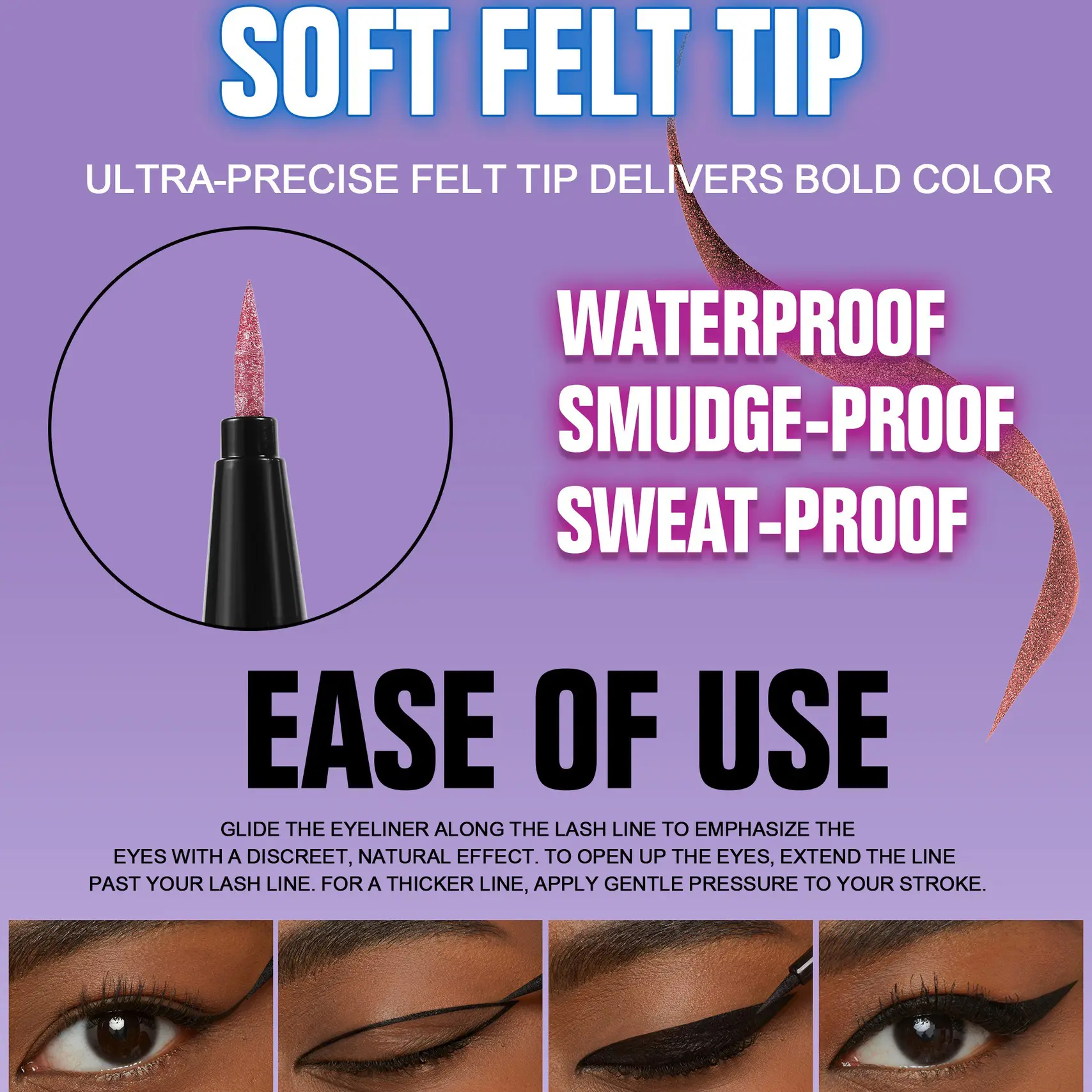 Metallic Gold Purple Liquid Eyeliner Pen High Gloss Eye Highlighting Waterproof Quick Dry Ultra-Fine Pearlescent Black Eye Line