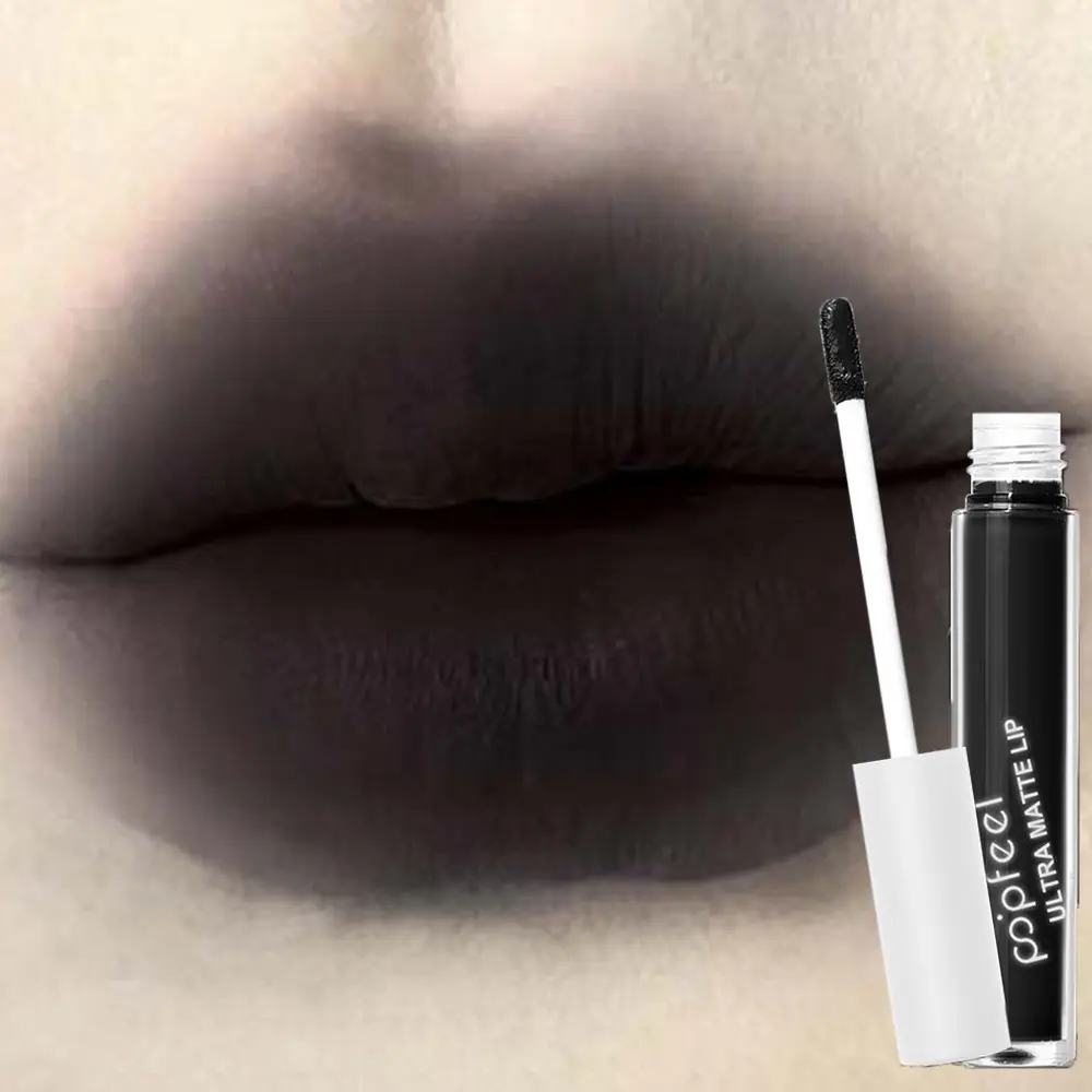 Punk Matte Black Liquid Lipstick Waterproof Long Lasting Party Lip Glaze Personality Velvet Nude Lip Tint Halloween Lip Makeup