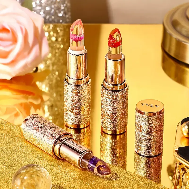3pcs Nature Inspired Color Changing Flower Jelly Lipstick Set-Moisturizing,Long-lasting,Temperature-sensitive Balm Lip Gloss Set