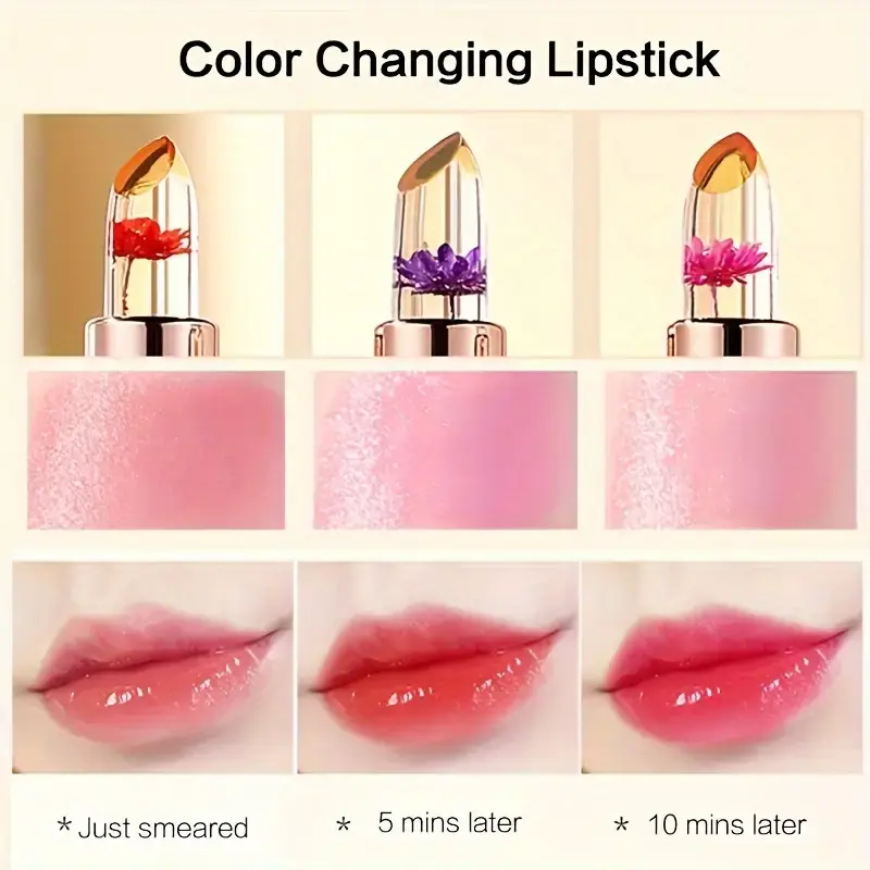 3pcs Nature Inspired Color Changing Flower Jelly Lipstick Set-Moisturizing,Long-lasting,Temperature-sensitive Balm Lip Gloss Set