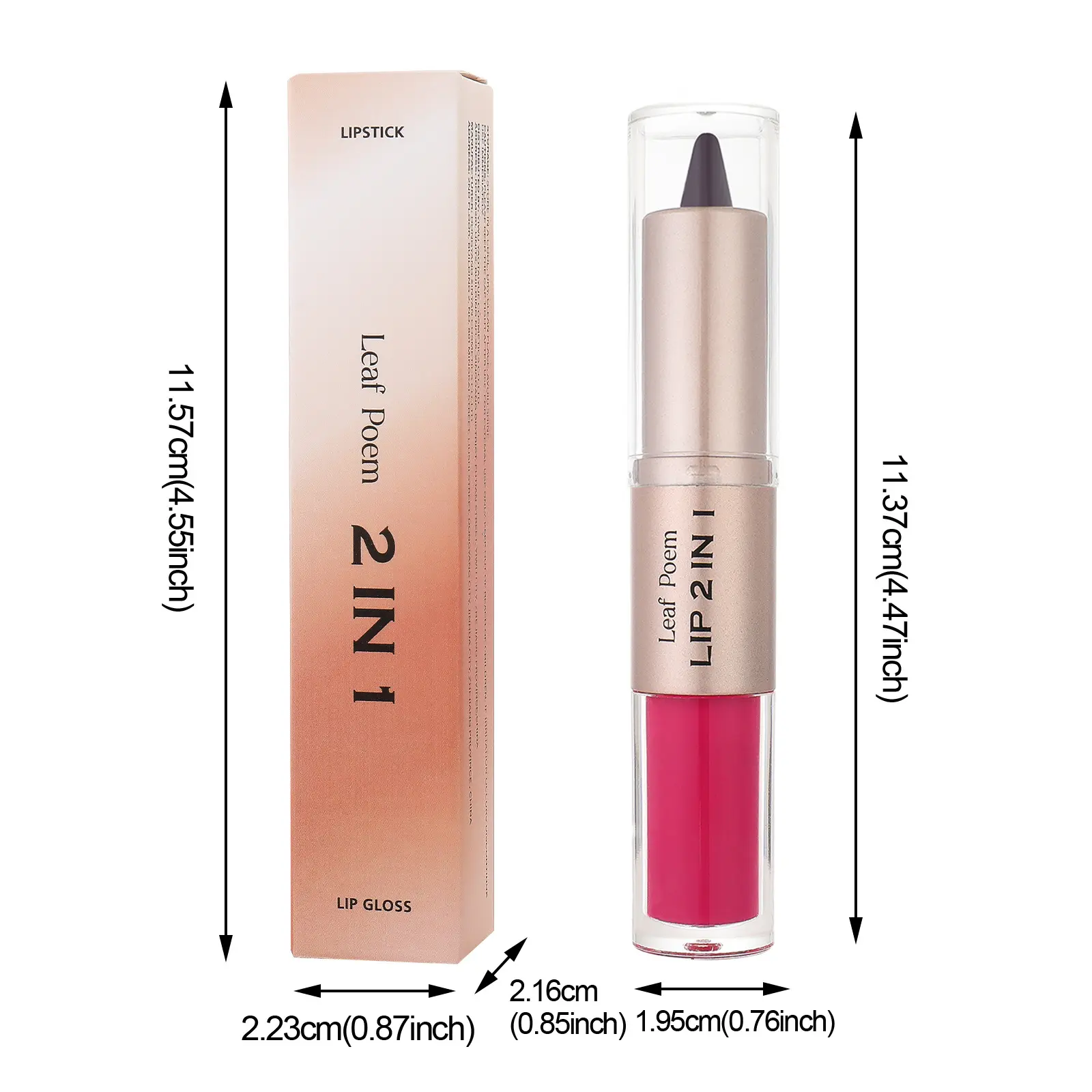 2 IN 1 Nude Brown Pink Mirror Lip Gloss Tapered Gradient Lipliner Contour Pencil Matte Lip Liner Waterproof Sexy Lipstick Makeup