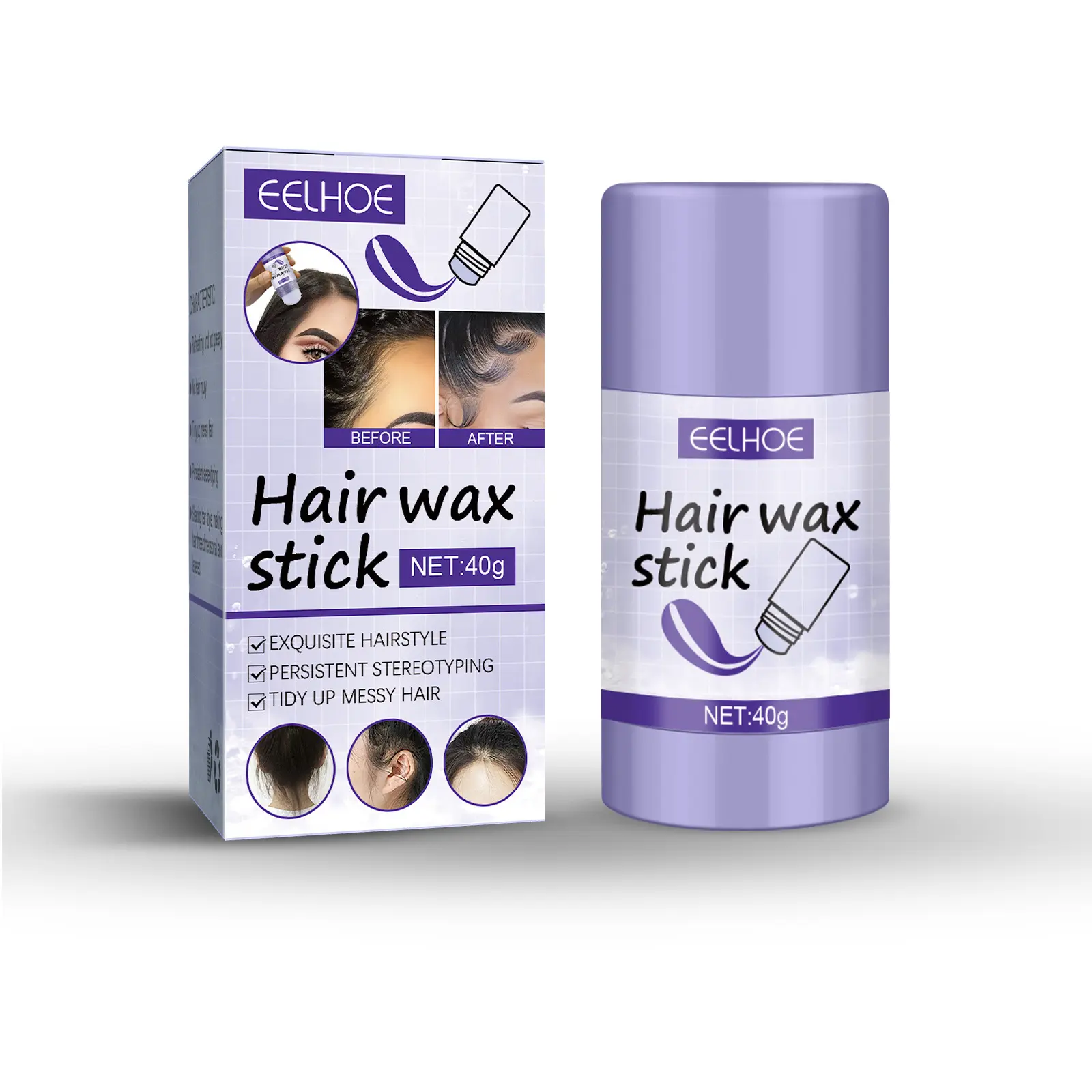 Eelhoe 40g Styling Hair Wax Stick Broken Hair Finishing Styling Frizz Fixed Fluffy Gel Loose Smooth Hair Fixed Edge Control Wax