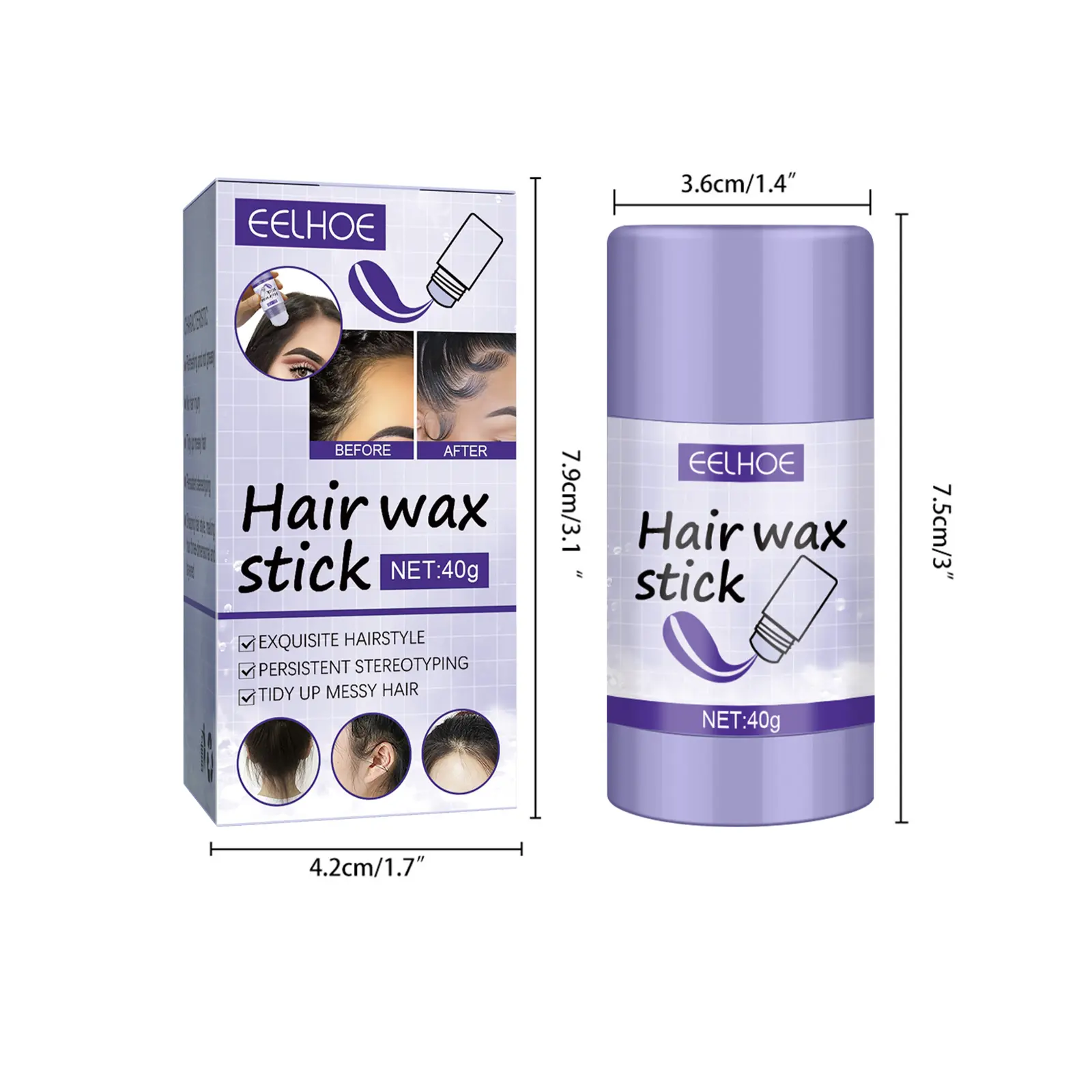 Eelhoe 40g Styling Hair Wax Stick Broken Hair Finishing Styling Frizz Fixed Fluffy Gel Loose Smooth Hair Fixed Edge Control Wax