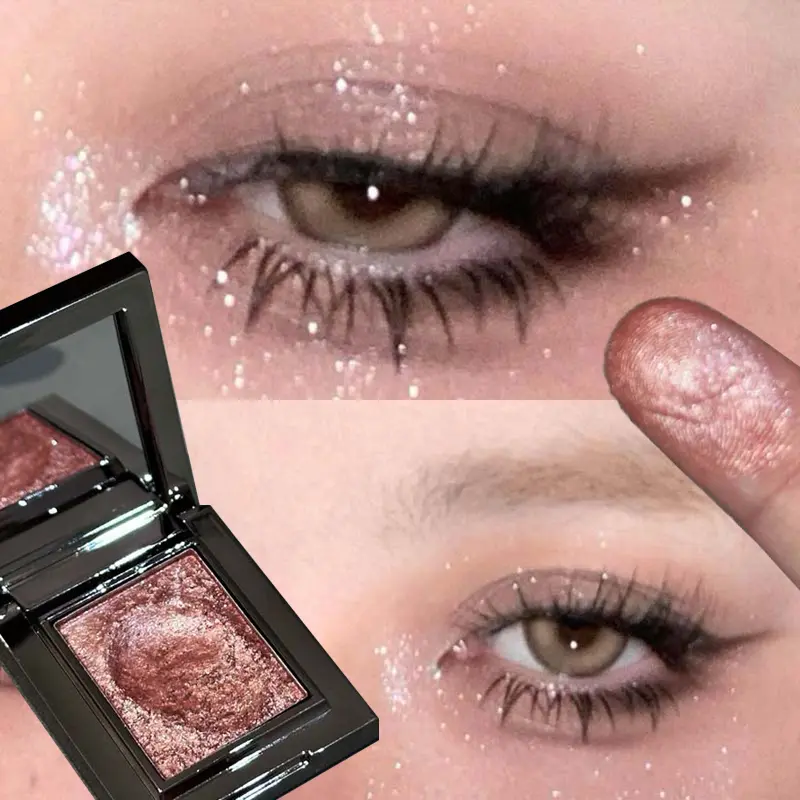 Metallic Glitter Eyeshadow Cream Sparkling Mousse Shimmer Highlighter Pressed Pigments Ice Purple Pearlescent Eyeshadow Palette